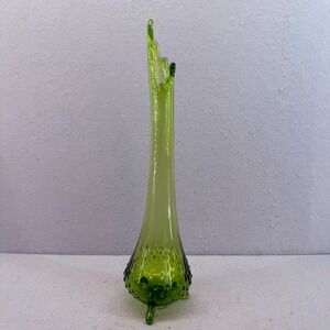 Vtg LE Smith Avocado Green Swung Vase 3 Toe Footed Hobnail MCM Art Glass 15"